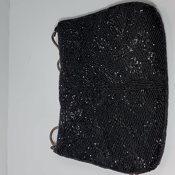 Imperial Fashion beaded purse black silky lining vintage snake chain formal eve - Picture 3 of 12